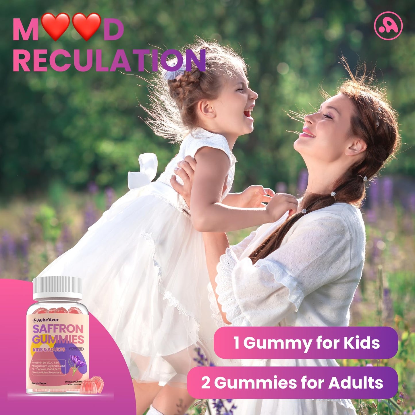 Saffron Gummies for Kids Adults 88.5mg, 15-in-1 Saffron Supplements for Kids, with B6, B12, C, D3, Magnesium Glycinate, Zinc for Nerve, Rest, Focus, Sugar Free, Vegan, Non- GMO, Peach Flavor, 60 Count Aube'AzurBuy Supplements Australia