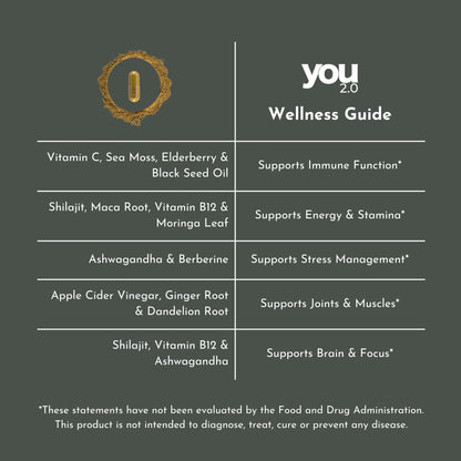 YOU 2.0 Powerhouse Superfood with Seamoss, Shilajit, Ashwagandha, Berberine, Maca, Black Seed Oil, Turmeric, Vitamin C, D, B12, K2 - Moringa, Apple Cider, Made in USA for Overall Health & Immunity YOU 2.0Buy Supplements Australia