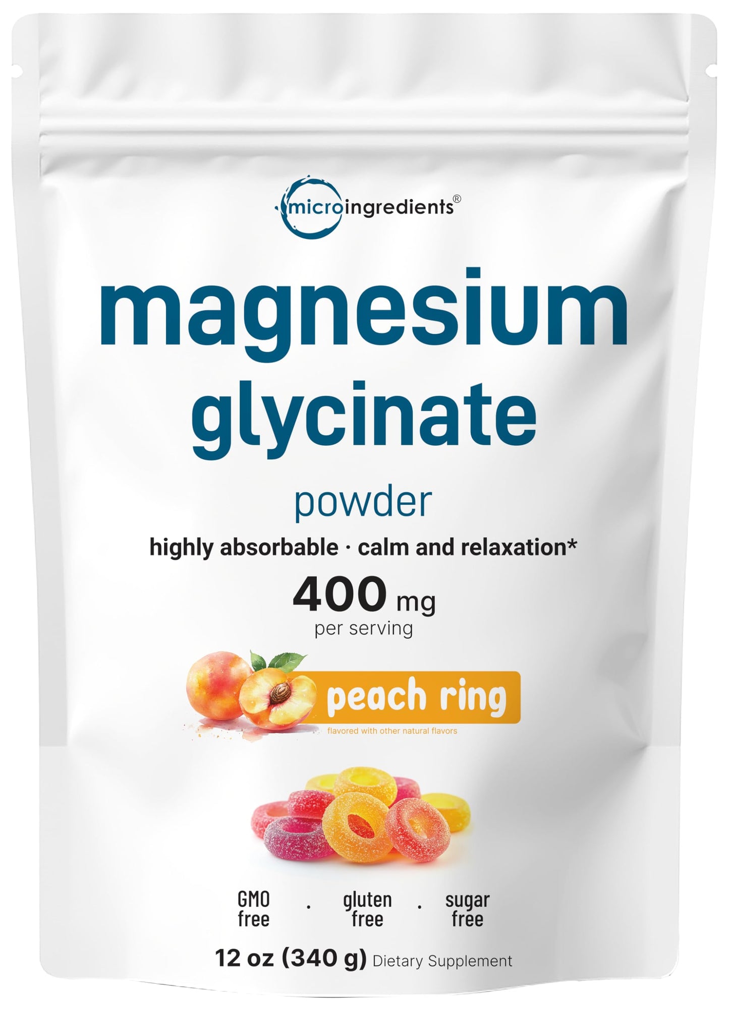 Magnesium Powder, 12oz (56 Servings) | Magnesium Glycinate Powder | Sweet Peach Ring Flavored | Sleep, Muscle, Heart & Nerve Health Support | Easily Absorbed | Non-GMO, Vegan, Sugar Free Micro IngredientsBuy Supplements Australia