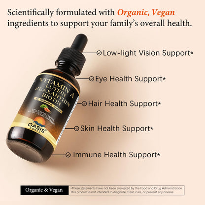 OASIS FORCE 6 in 1 Vitamin A Liquid Drops with Lutein & Zeaxanthin, Vita A Retinyl Palmitate for Skin, Vision & Immune Support, Adults & Kids Ages 6+, Vegan, Non-GMO, 2 Fl Oz OASIS FORCEBuy Supplements Australia