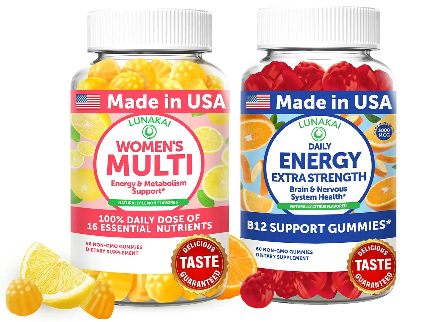 Lunakai USA Made Women’s Multi & Energy Gummies Bundle – 16 Essential Nutrients & B12 – 60 Ct Each LunakaiBuy Supplements Australia