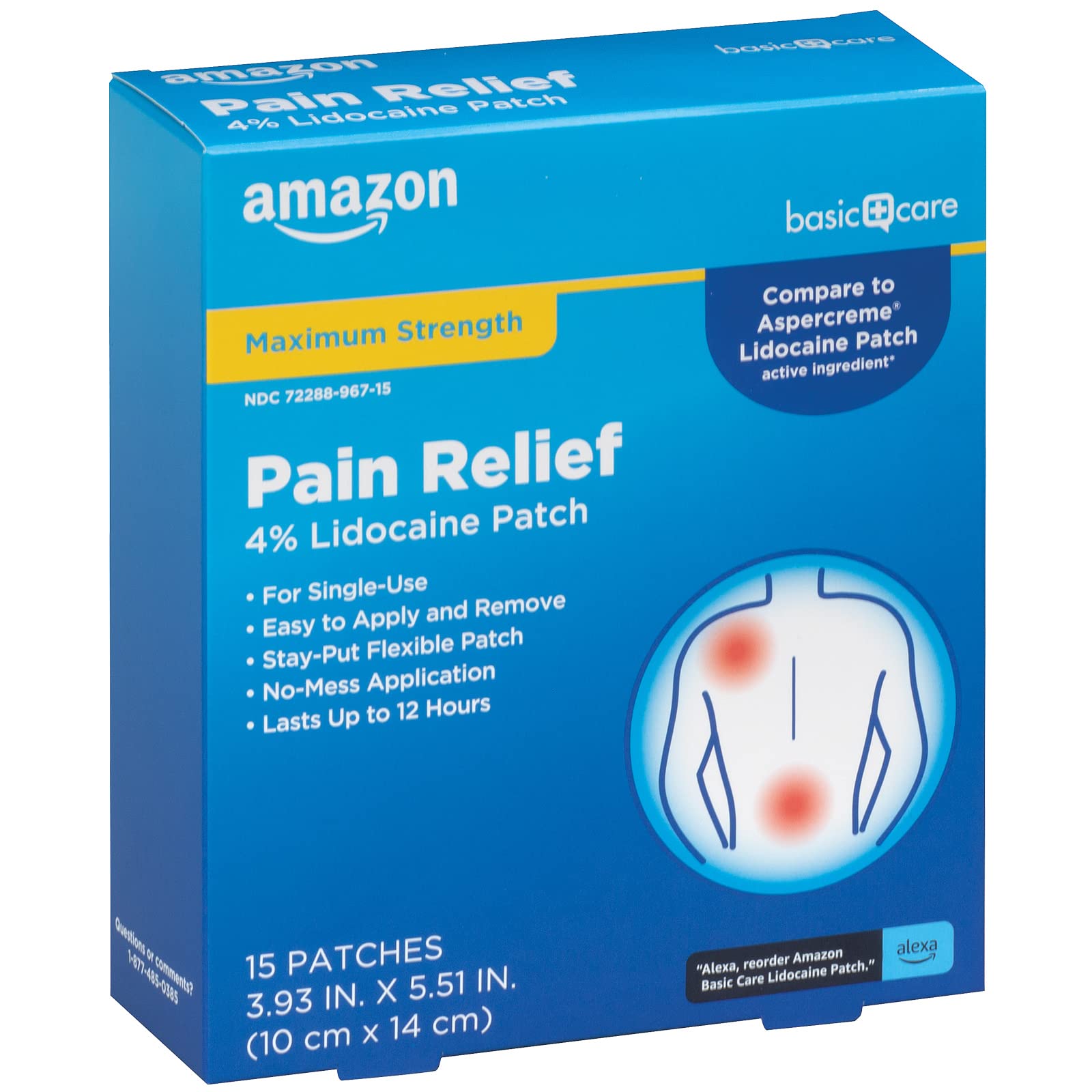 Amazon Basic Care Maximum Strength OTC Pain Relief , 4% Lidocaine Patch, 3.9” x 5.5”, 15-Count Box (Previously HealthWise) Amazon Basic CareBuy Supplements Australia