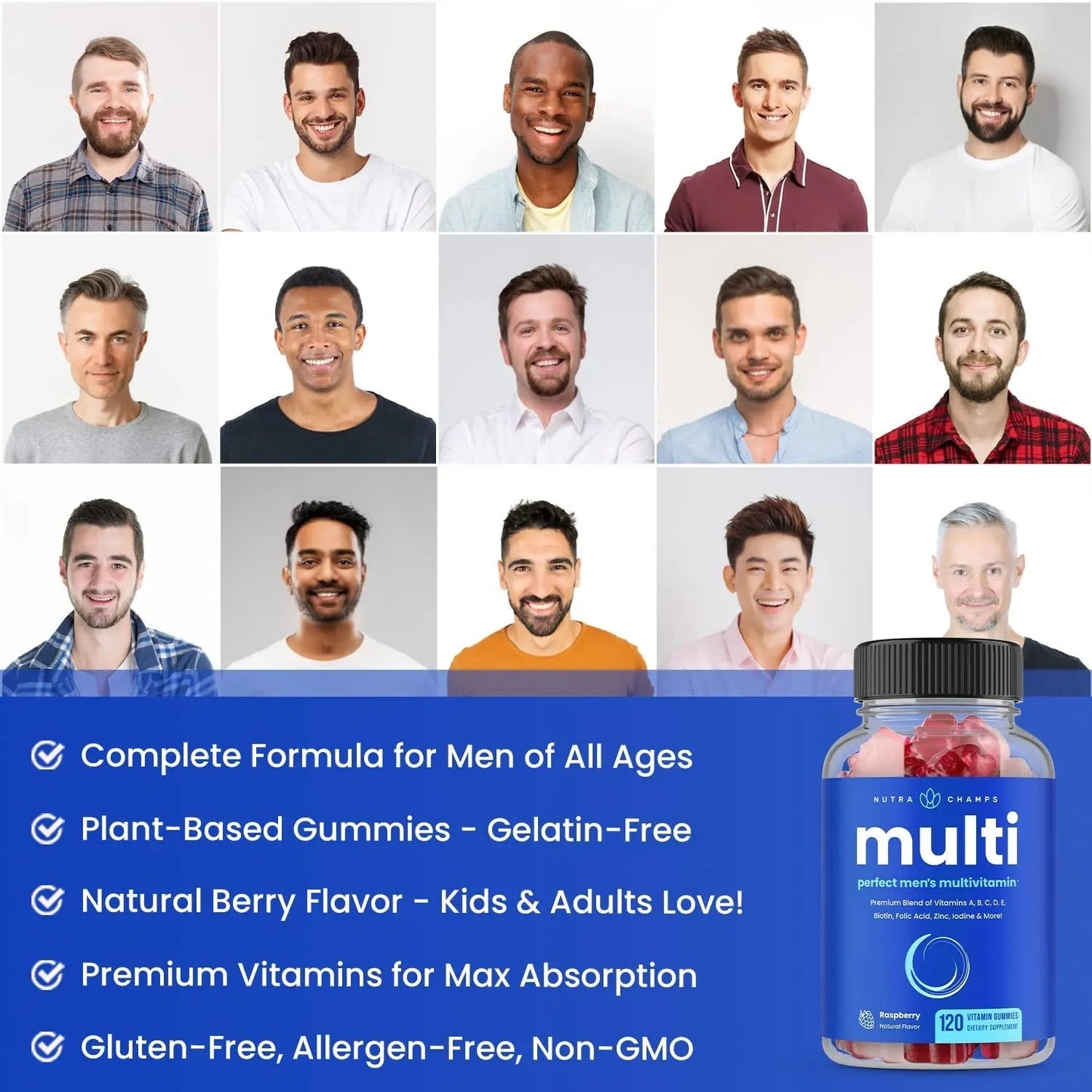 NutraChamps Multivitamin for Men, 240 Count, Vitamins A, B, C, D, E, Biotin, Zinc, Mens Gummy Multivitamins Supplement NutraChampsBuy Supplements Australia