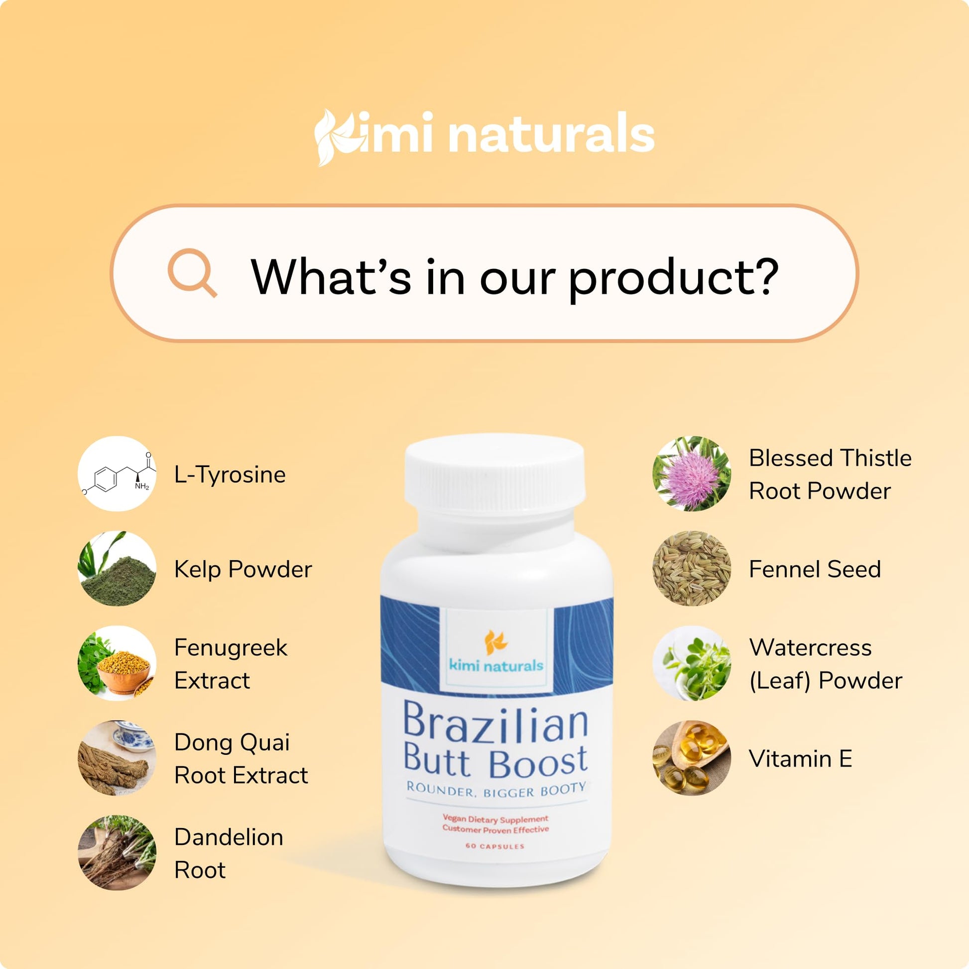 Kimi Naturals Butt Enhancer Pills - Tightening and Butt Lifting Supplements for Bigger Booty and Curvy Hips - Fast Growth Bum Enhancement 60 Capsules KIMIBuy Supplements Australia