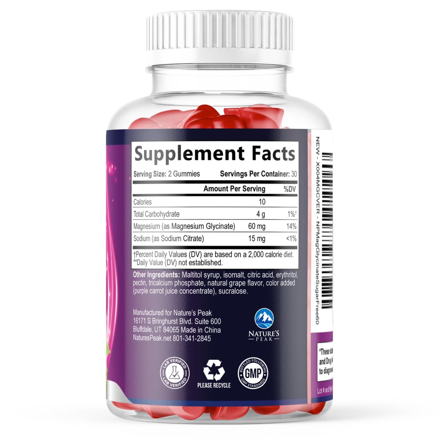 Magnesium Glycinate Gummies - Sugar Free - 100% Chelated Magnesium Gummy Supplement for Max Absorption - for Sleep Support & Heart, Muscle & Bone Health - Gentle on Stomach, Grape Flavor - 60 Gummies Nature's PeakBuy Supplements Australia