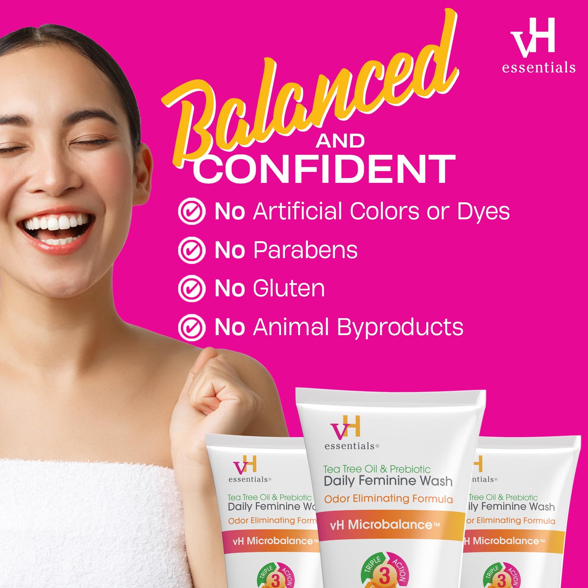 vH essentials, Ph Balanced Daily Feminine Wash, Tea Tree Oil & Prebiotic vH essentialsBuy Supplements Australia