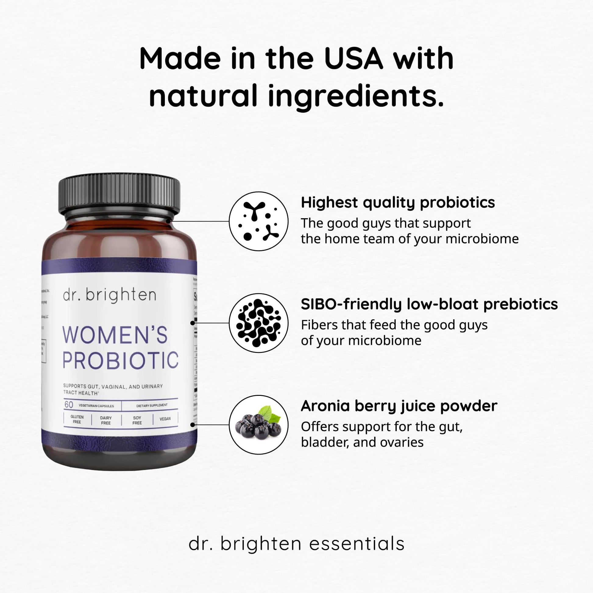 Dr. Brighten Women’s Probiotic - Probiotics, Prebiotics with Antioxidants & Sunfiber for Healthy Hormones, Balanced Female Microbiome, Ovaries and Immune Health - 60 Capsules Dr. BrightenBuy Supplements Australia