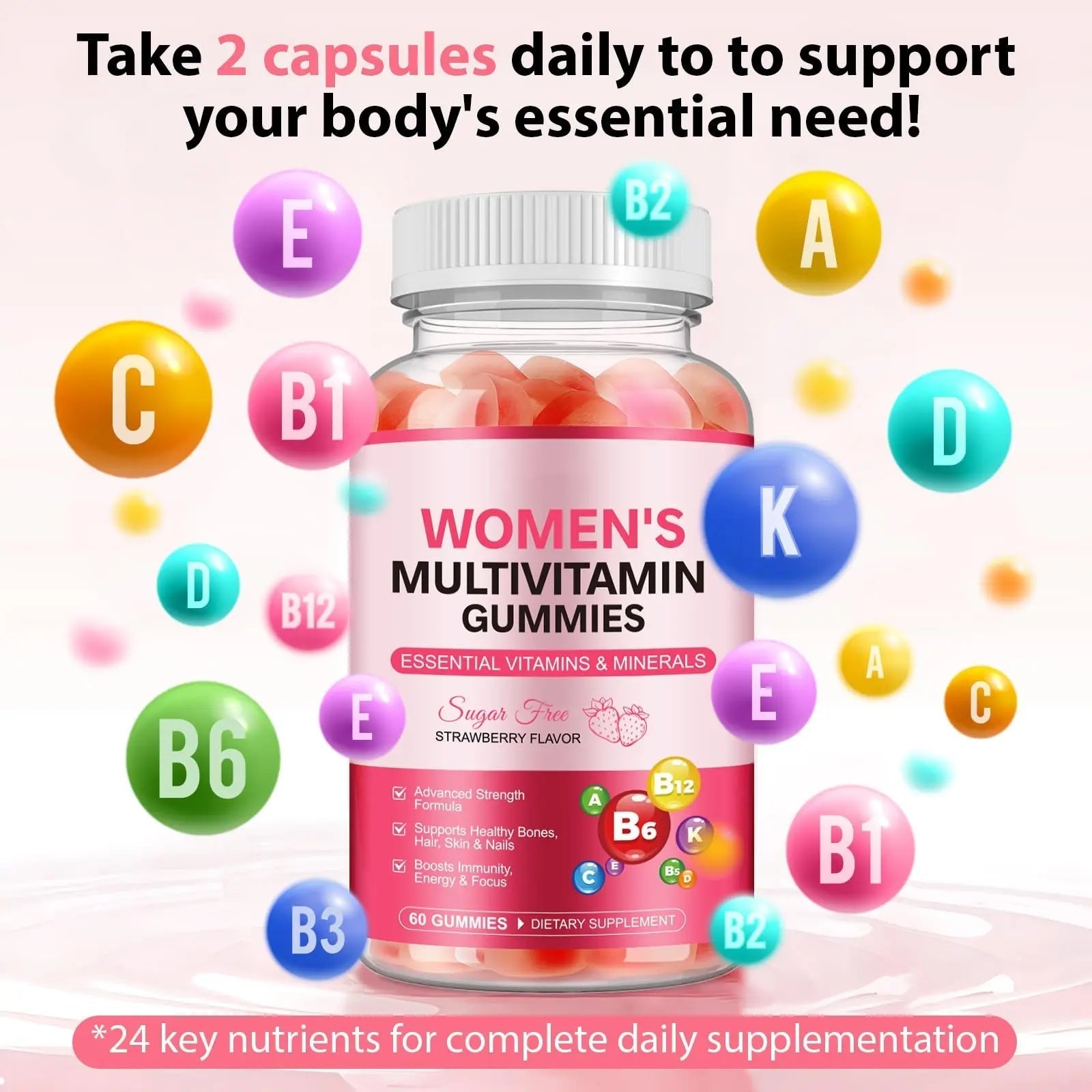 Women's Multivitamin Gummy, Vitamins A, C, D, E, K, B6, and B12 Womens Daily Multivitamin Gummy for Hair,Skin & Nails, Immune Energy Frovetani