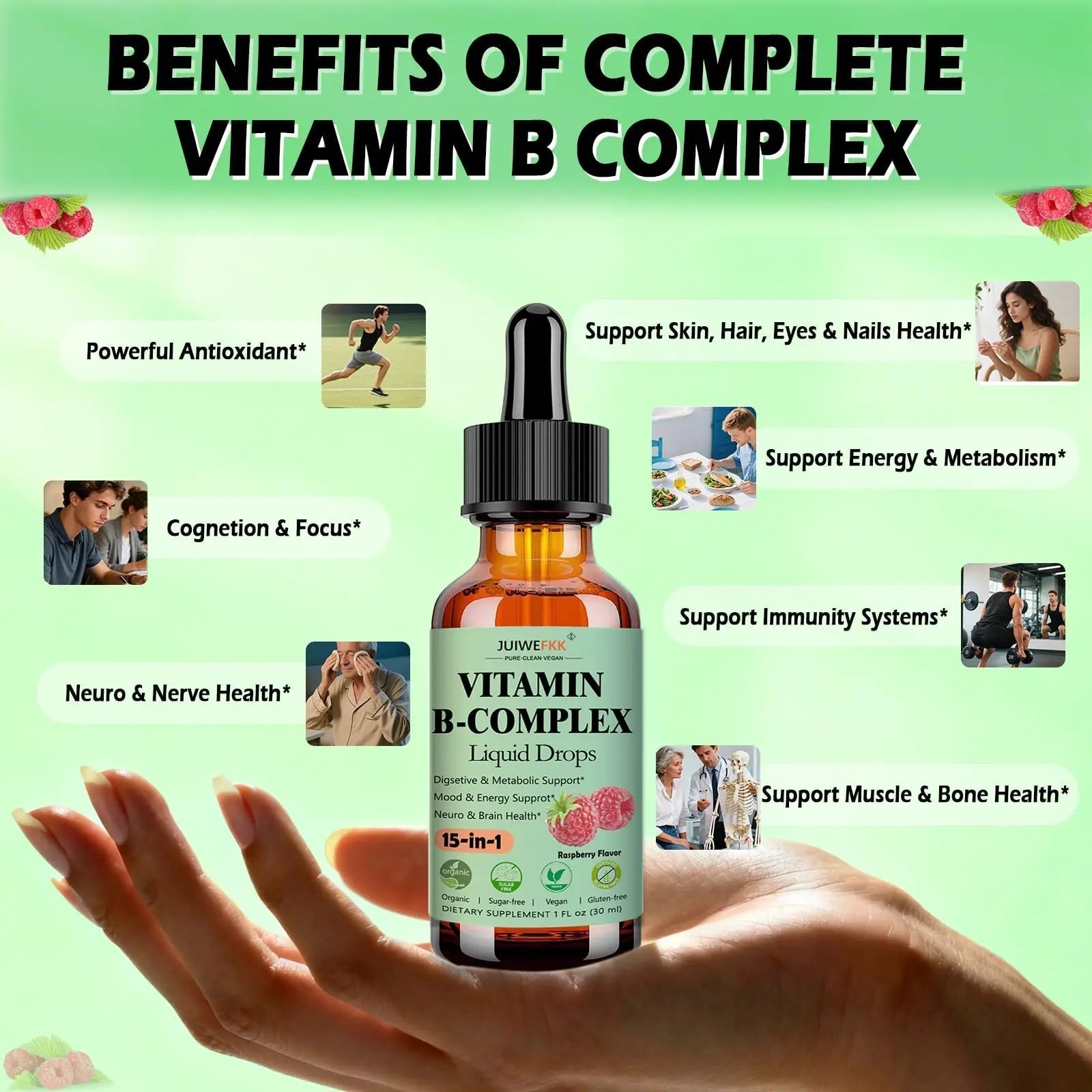 Vitamin B Complex Liquid Drops for Women Men & Kids, 15-in-1 VIT B Complex with Vitamin C B12 B6 B1 Niacin Folate Magnesium JUIWEFKKBuy Supplements Australia