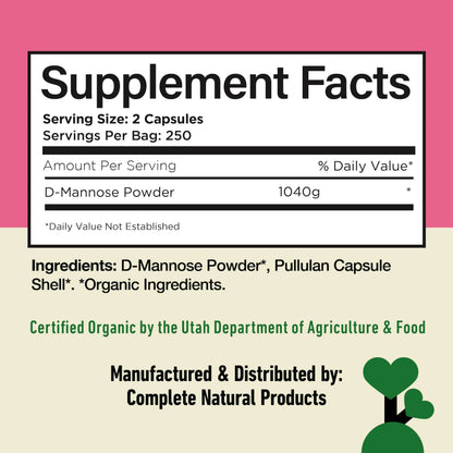 D Mannose 520mg Capsules - Organic D Mannose Supplement for UT Support, Urinary Tract Bladder Health Pills, Plant Based Formula, Vegan Non GMO, No Fillers, 500 Capsule Count Made USA Certified Kosher Complete Natural ProductsBuy Supplements Australia