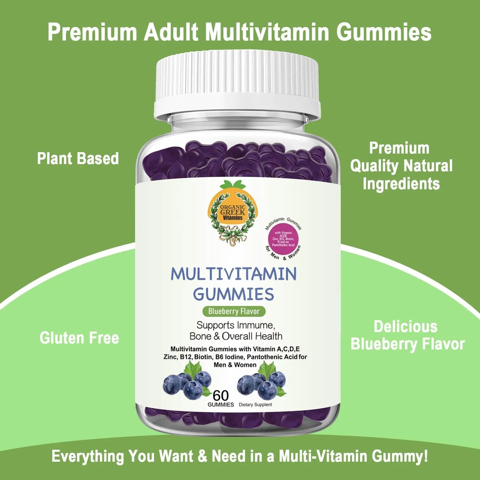 Organic Greek® Multivitamin Gummies with Vitamin A, C, D, E, Zinc, B12, Biotin, B6, Iodine, Pantothenic Acid for Men & Women Organic GreekBuy Supplements Australia