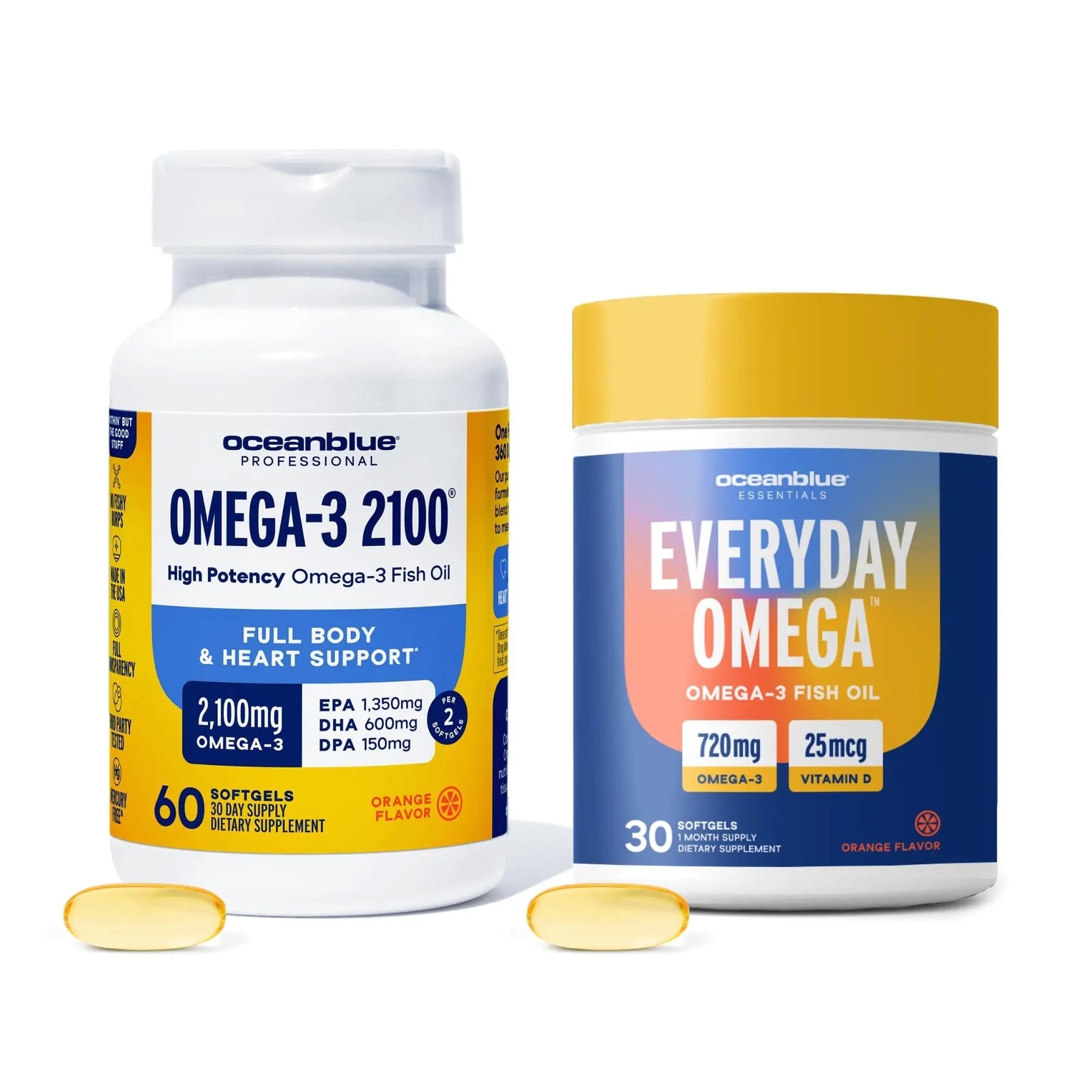Oceanblue Omega-3 Bundle – 2100 Triple Strength 180ct + Essentials Everyday Omega Minis 60ct – High-Potency EPA, DHA, DPA with Vitamin D3 – Orange Flavor OceanblueBuy Supplements Australia