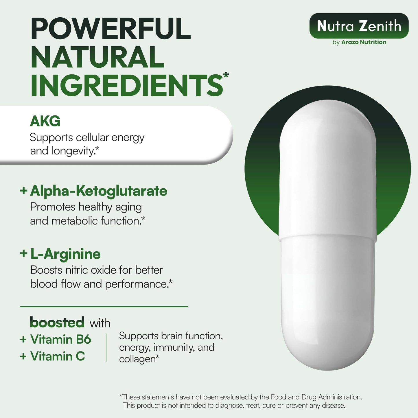 AKG Anti-Aging & Energy Boost Supplement with Vitamin B6, Vitamin C & L-Arginine – 60 Capsules for Youthful Skin, Cellular Renewal & Vitality Support Arazo NutritionBuy Supplements Australia