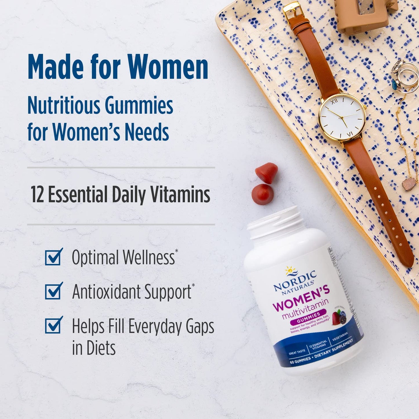 Nordic Naturals Women's Multivitamin Gummies, Mixed Berry - 60 Gummies - Support for Healthy Skin, Hair, Bones, Energy & Immunity - Non-GMO, Vegetarian - 30 Servings Nordic NaturalsBuy Supplements Australia