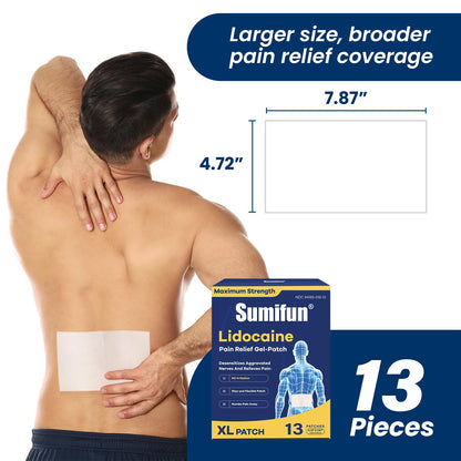 Sumifun XL Lidocaine Patches for Pain Relief, 4% Lidocaine Maximum Strength OTC, Extra Large 4.72"x7.87" for Full Back Pain Patches & Large Areas (Extra Large, Count, 13) SumifunBuy Supplements Australia