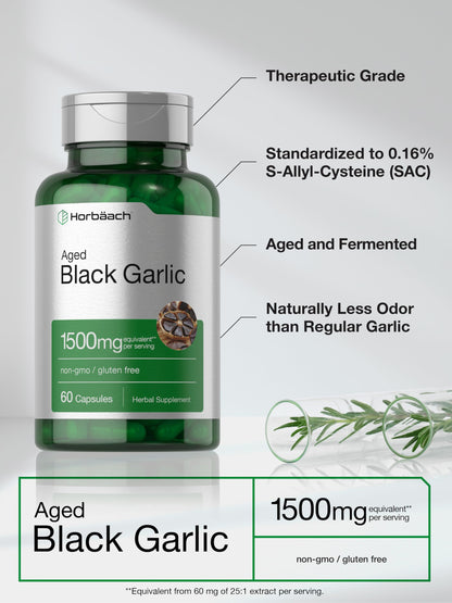 Aged Black Garlic Capsules 1500mg | 60 Count | Fermented Extract Supplement HorbäachBuy Supplements Australia
