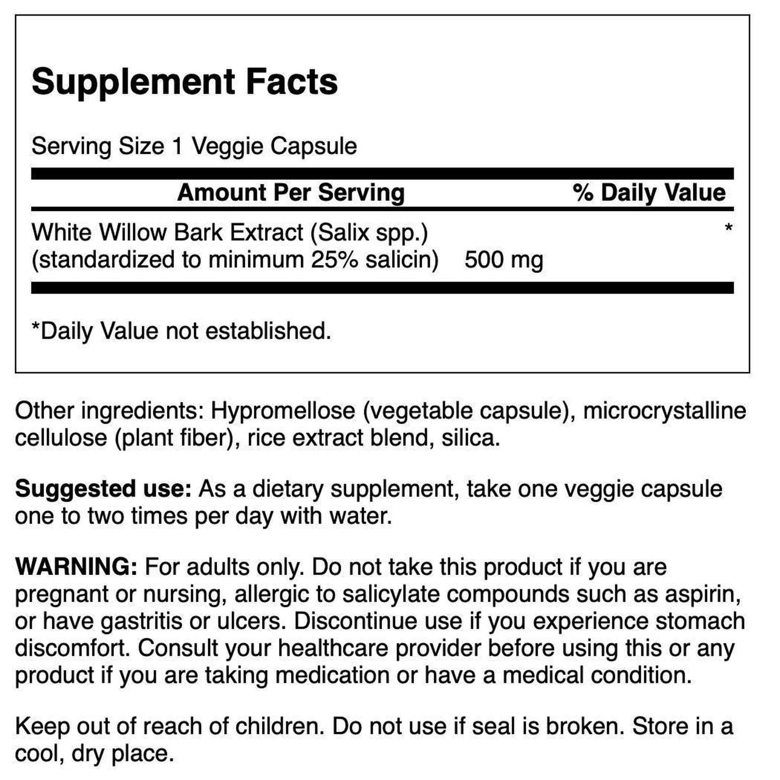 Swanson Maximum Strength White Willow Bark Extract-Promotes Joint Support & Muscle Relief-Standardized to 25% Salicin-Natural Supplement with No Stomach Irritation (60 Veggie Caps, 500mg Each) SwansonBuy Supplements Australia