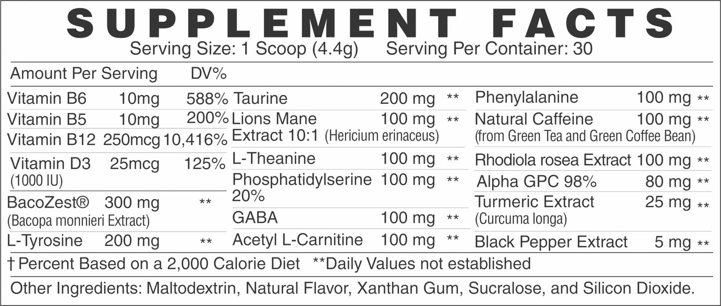 GMU SPORT Nootro-Prime Brain Boost - Focus Brain Supplement - Mushroom Supplement Powder with Alpha GPC, Nootropic Brain Supplements for Memory and Focus with Lions Mane, 30 Servings, Tropical Flavor GMU SPORTBuy Supplements Australia