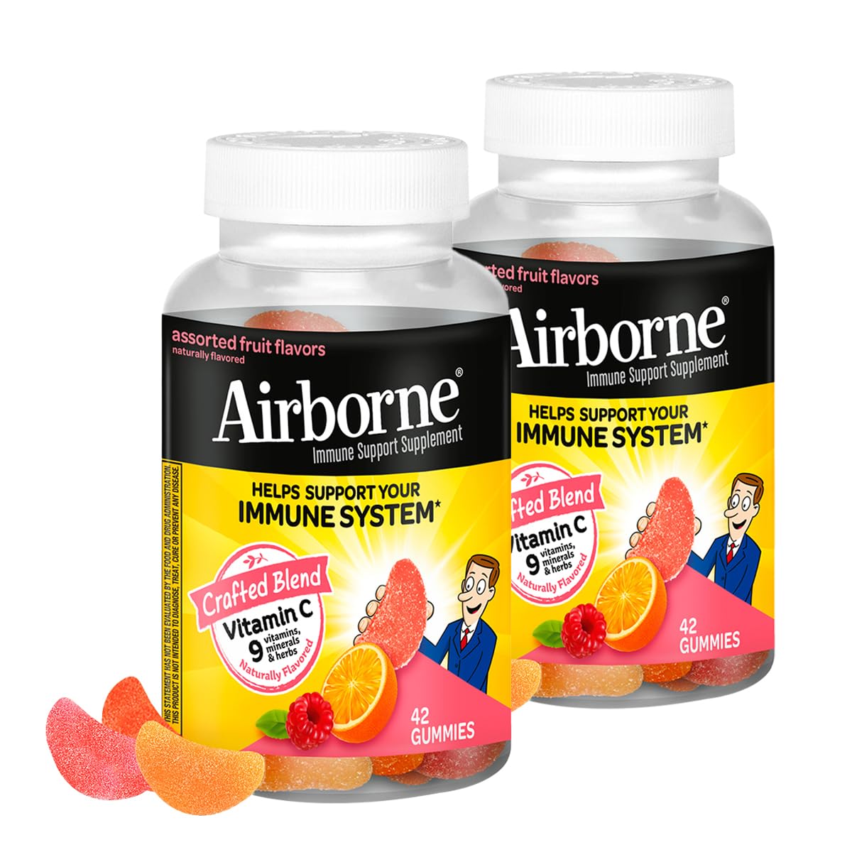 Airborne 750mg Vitamin C Immune Support Supplement Gummies for Adults, Assorted Fruit Flavor, Gluten Free Crafted Blend with Powerful Antioxidants Vitamins A C & E, 42 Gummies (2 Pack) AirborneBuy Supplements Australia