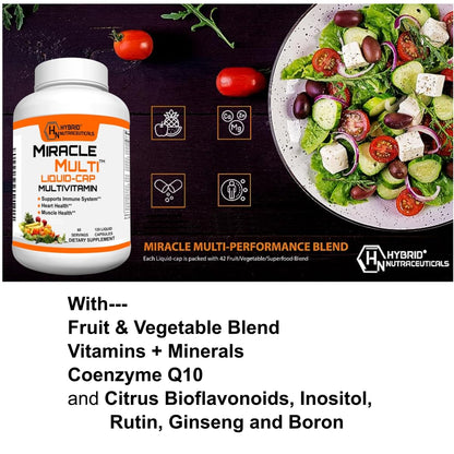 MiracleMulti Liquid Multivitamin Capsules for Men & Women - Complete Whole Food Blend Daily Vitamin & Mineral Supplement with CoQ10, B12, 42 Superfood Enzyme - 120 Softgels Hybrid NutraceuticalsBuy Supplements Australia