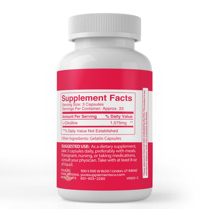 Pure Original Ingredients L-Citrulline, (100 Capsules) Always Pure, No Additives Or Fillers, Lab Verified