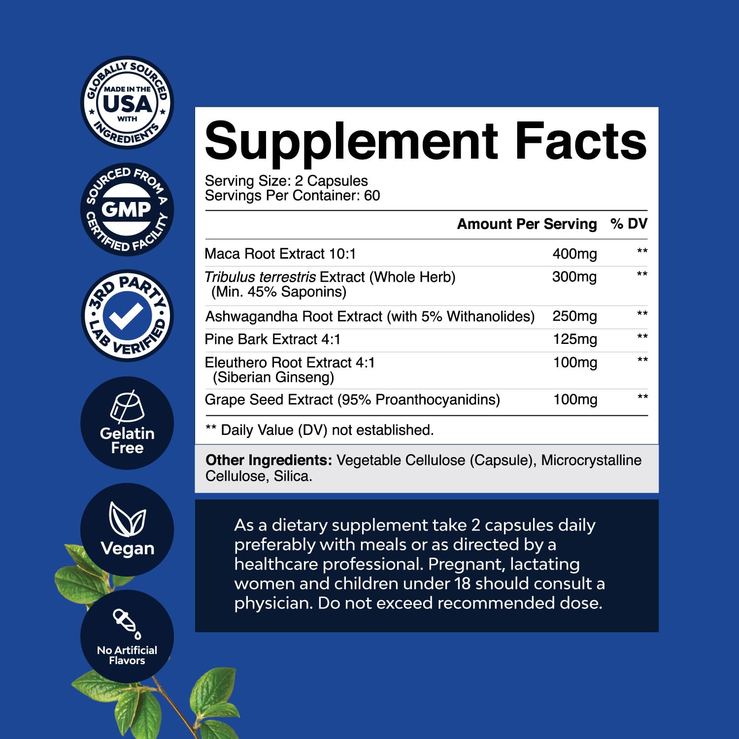 Potent Black Maca Root Capsules for Men - Herbal Wellness Supplement with Siberian Ginseng Ashwagandha and Black Maca Root - Men’s Wellness Supplement to Support General Health - 120 Count Natures CraftBuy Supplements Australia