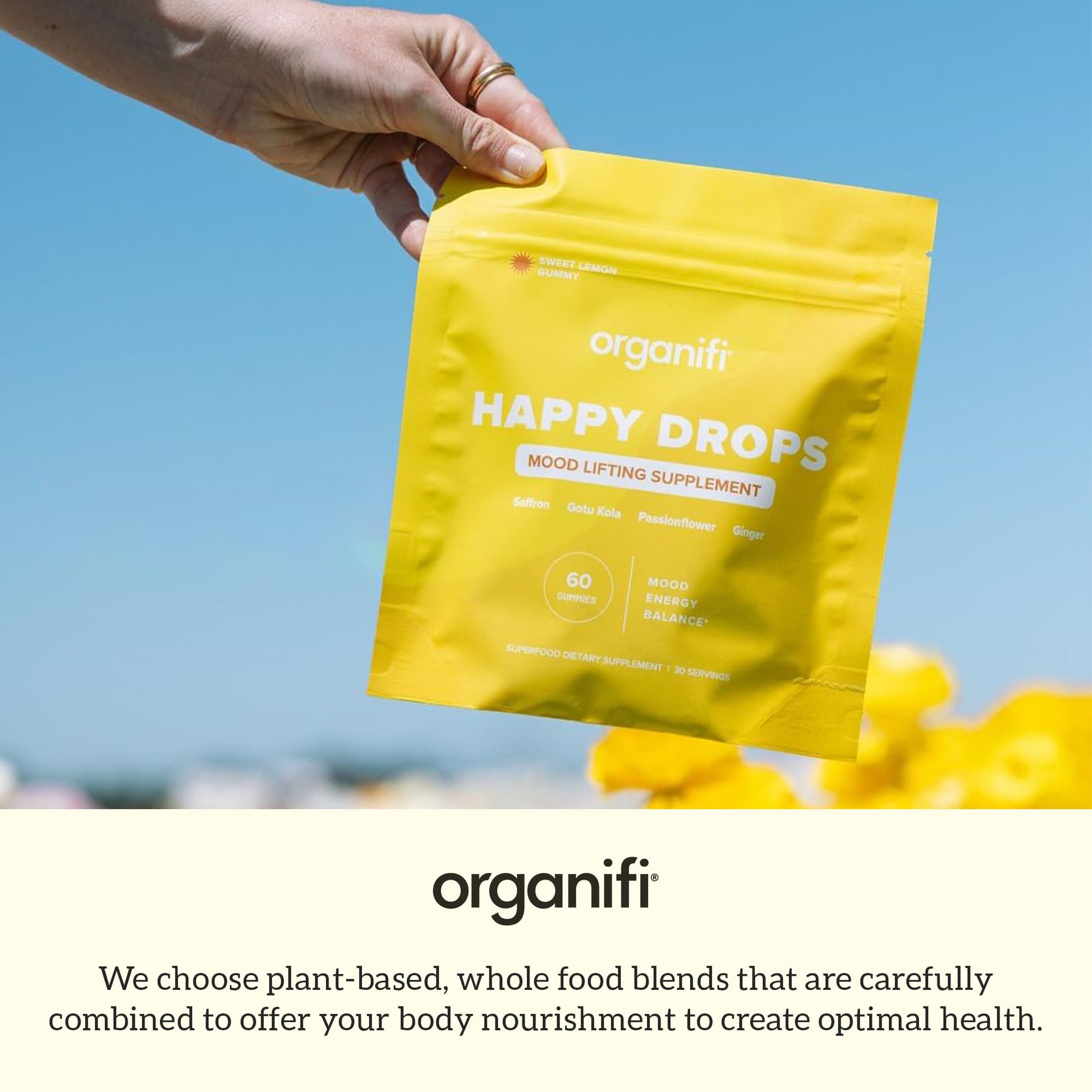 Organifi Happy Drops - Daily Superfood Happy Gummies for Adults - Mood Support Supplement for Balance, Bliss, Energy and Taking the Edge Off - Sweet Lemon Flavor - 60 Gummies OrganifiBuy Supplements Australia