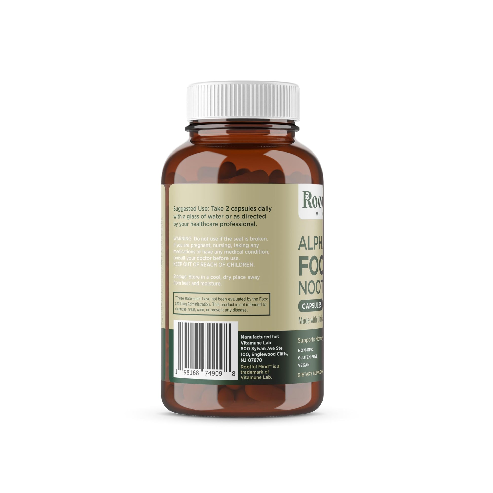 Rootful Mind Alpha Focus Nootropic - Memory and Focus Brain Booster Supplement with Choline, Citicoline, GPC, L-Tyrosine, Bacopa Monnieri, DMAE, Gingko Biloba, Lion's Mane, Niacinamide - 60 Capsules Rootful MindBuy Supplements Australia