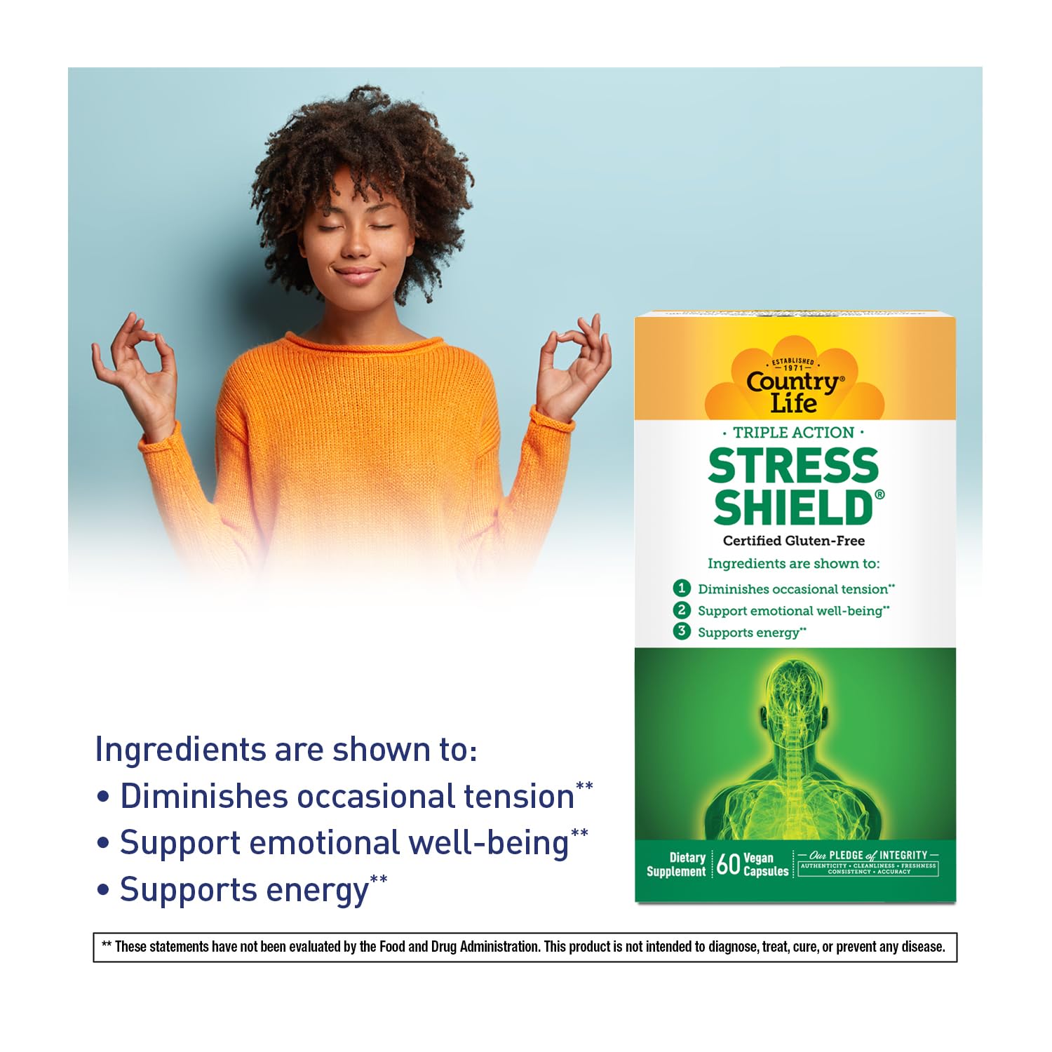 Country Life Stress Shield – Stress & Tension Relief Supplement with Ashwagandha, B-Vitamins for Energy & Emotional Well-Being, Supports Mental Clarity & Resilience, Gluten-Free, Vegan, 60 Capsules Country LifeBuy Supplements Australia