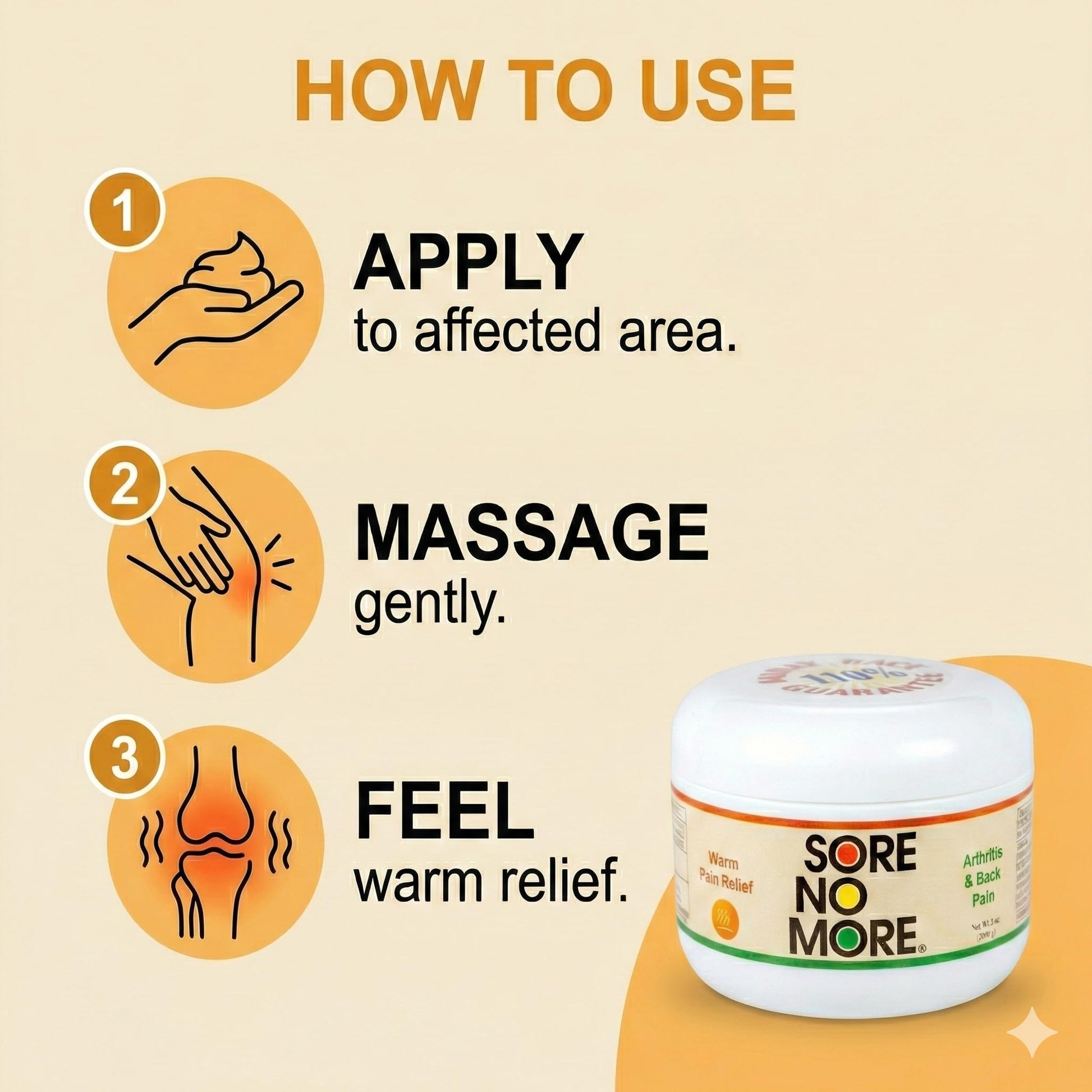 Sore No More Warm Arthritis Pain Relief Cream – Targeted Reliever for Back, Neck, Hands & Feet – Soothing & Fast-Acting Formula for Aches and Pains – Non-Greasy with Orange Aroma – 8 oz Sore No MoreBuy Supplements Australia