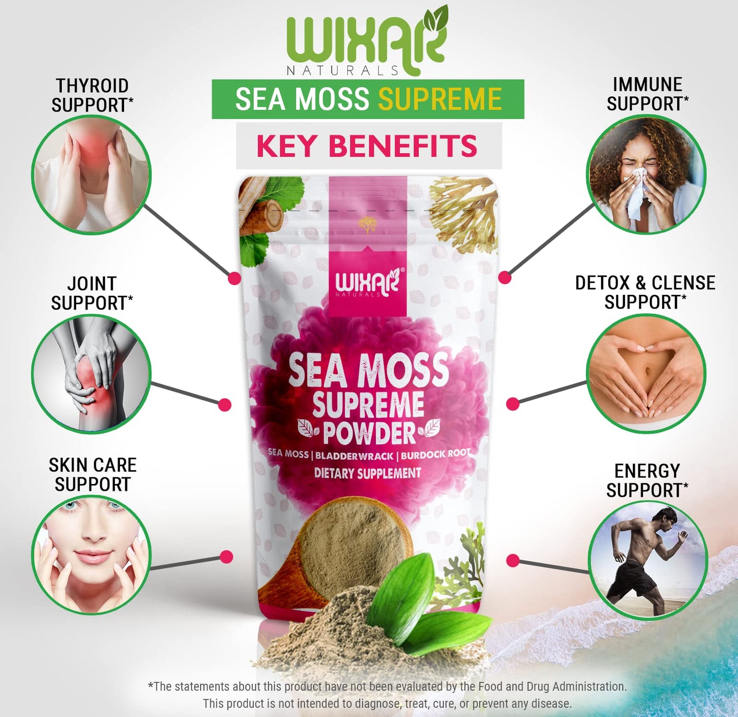 Wixar Wildcrafted Sea Moss Powder – (8 Ounces) – Natural Irish Sea Moss and Bladderwrack with Burdock Powder - Thyroid Support, Healthy Skin, Keto Detox, Joint Support Alkaline Supplements WIXAR NATURALSBuy Supplements Australia