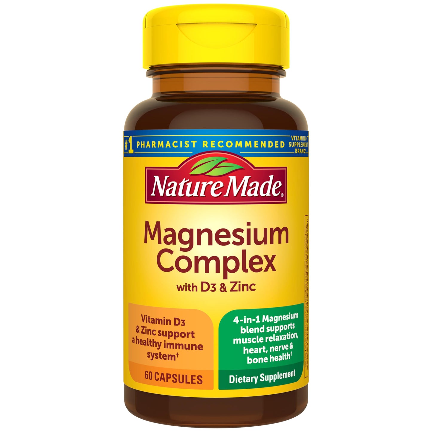 Nature Made Magnesium Complex Supplement with Vitamin D & Zinc for Immune Support, Magnesium Glycinate, Malate, Citrate & Oxide for Muscle, Nerve, Heart & Bone Support, 60 Capsules, 30 Day Supply Nature MadeBuy Supplements Australia