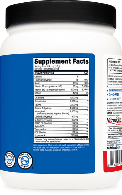 Nutricost Pre-X Xtreme Pre-Workout Complex Powder, Fruit Punch, 60 Servings, Vegetarian, Non-GMO and Gluten Free