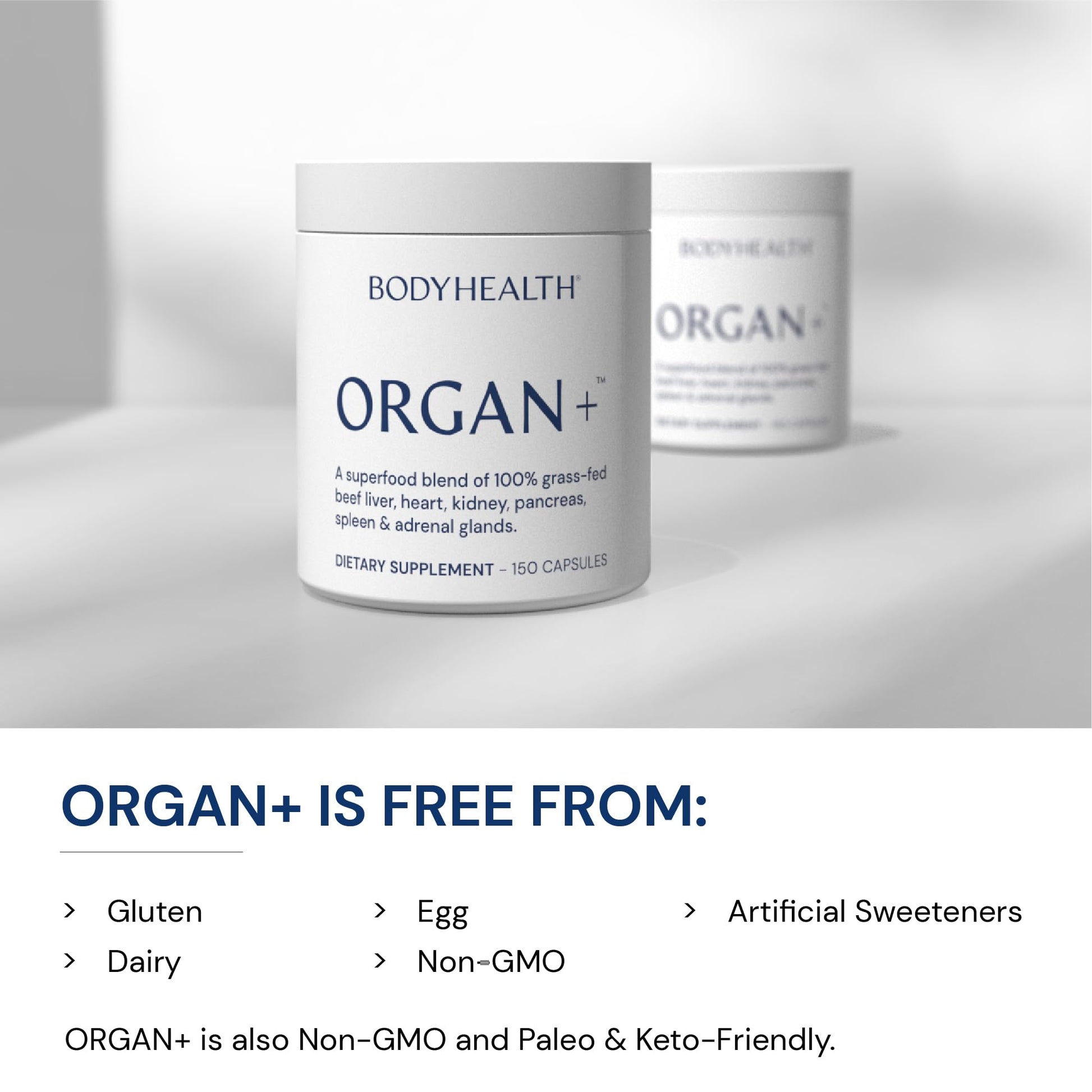 BodyHealth Organ+ Grass-Fed Glandular Organ Complex, Grassfed Beef Organ Supplement, Dessicated Beef Liver, Heart, Kidney, Pancreas, Spleen, Non GMO, Adrenal, Supplement, (150 Capsules) BodyHealthBuy Supplements Australia