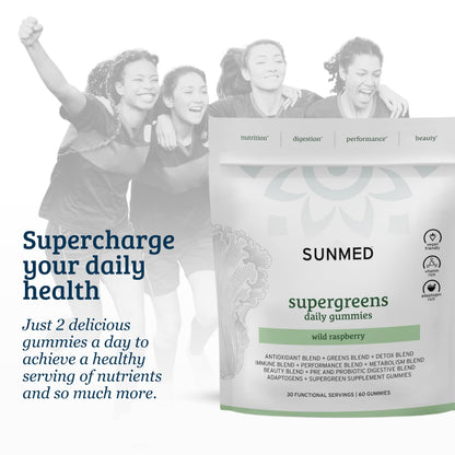 SUNMED Supergreens Daily Gummies – Wellness Blend with Ashwagandha, Green Tea, Spirulina, Probiotics, Antioxidants & Detox Support for Immunity, Gut, Skin & Brain Health | Wild Raspberry, 60ct SUNMEDBuy Supplements Australia