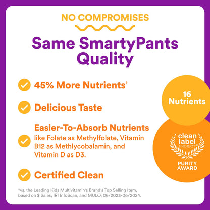 SmartyPants Toddler Multivitamin Gummies - Improved Formula: Omega 3 (DHA/EPA), Vitamins D3, C, Vitamin B12, B6, A, K & Zinc SmartyPantsBuy Supplements Australia
