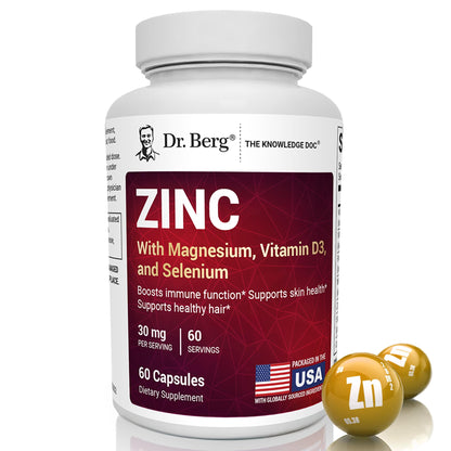 Dr. Berg Zinc 30mg Enhanced with Magnesium, Vitamin D3, Selenium, & Copper - Zinc Supplements for Men & Women - Chelated Zinc for Immune, Skin