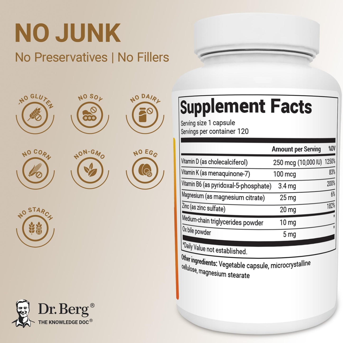 Dr. Berg Vitamin D3 & K2 10,000 IU + MK-7 – 120 Capsules – Immune, Bone & Heart Support* Supplement w/Magnesium, Zinc, B6 – 4X Lab-Tested – No Fillers – Non-GMO, cGMP, Formulated in USA Dr. Berg NutritionalsBuy Supplements Australia