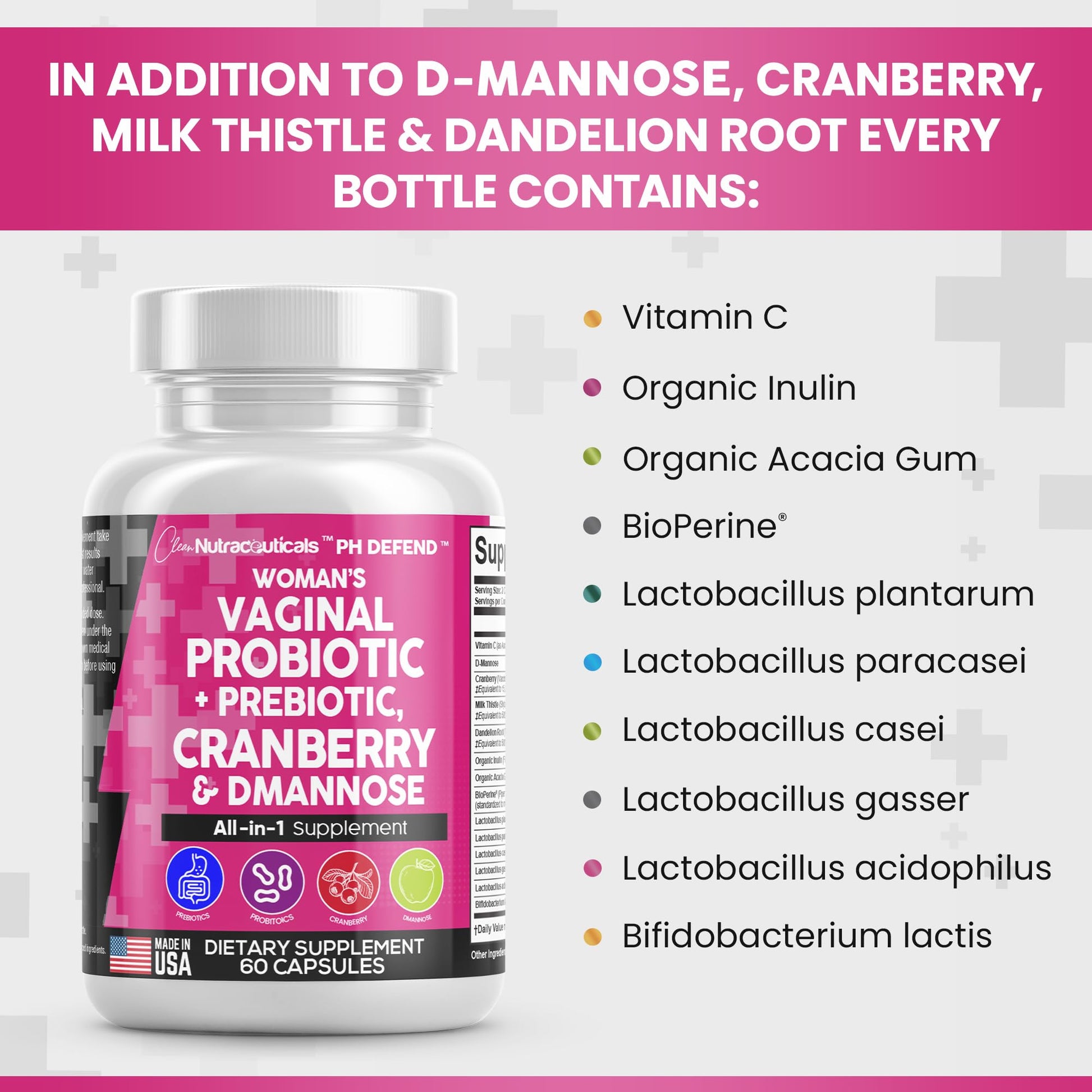 Vaginal Probiotics For Women + Prebiotics 20 Billion Cranberry Pills 30,000mg w/ D-Manno Clean NutraceuticalsBuy Supplements Australia
