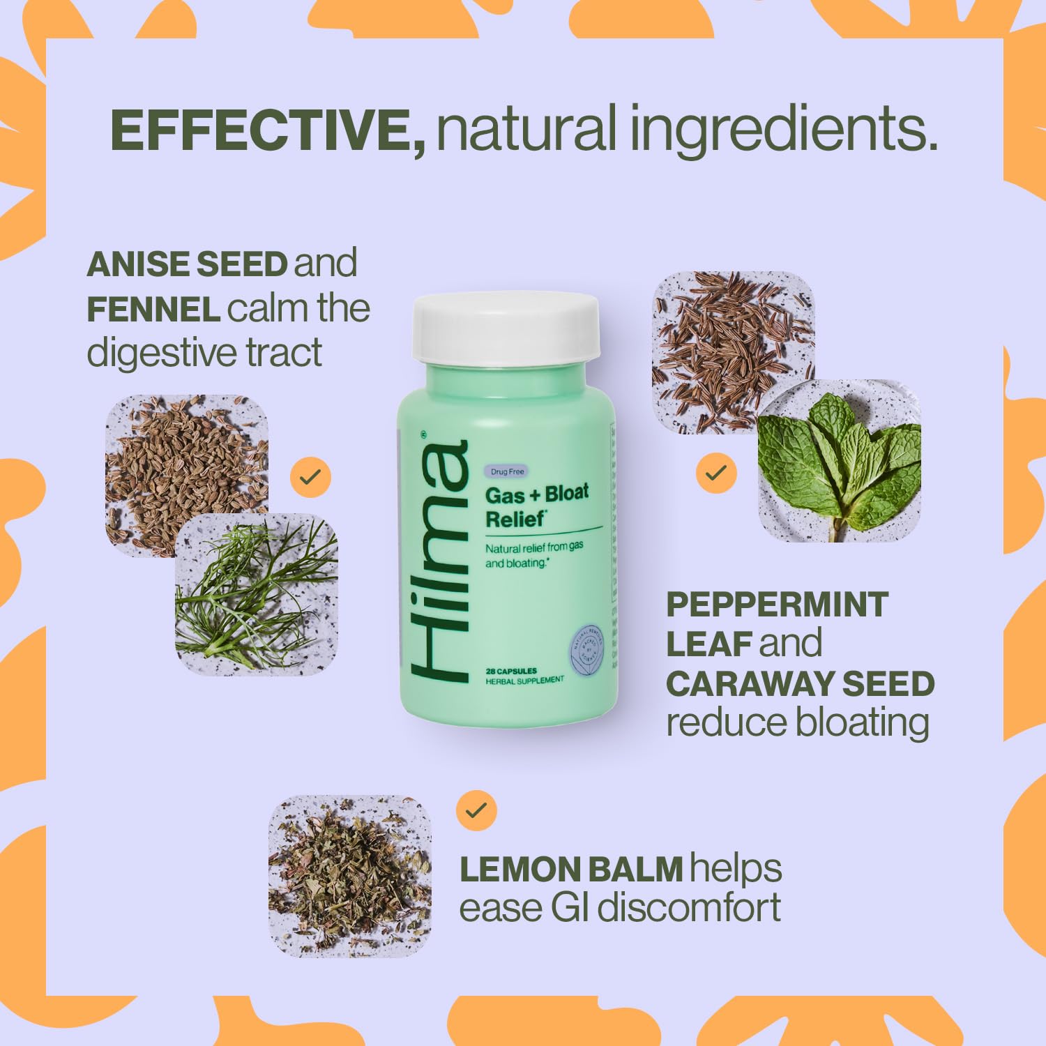 Hilma Natural Gas & Bloating Relief - with Lemon Balm, Fennel & Peppermint Leaf - Doctor HilmaBuy Supplements Australia