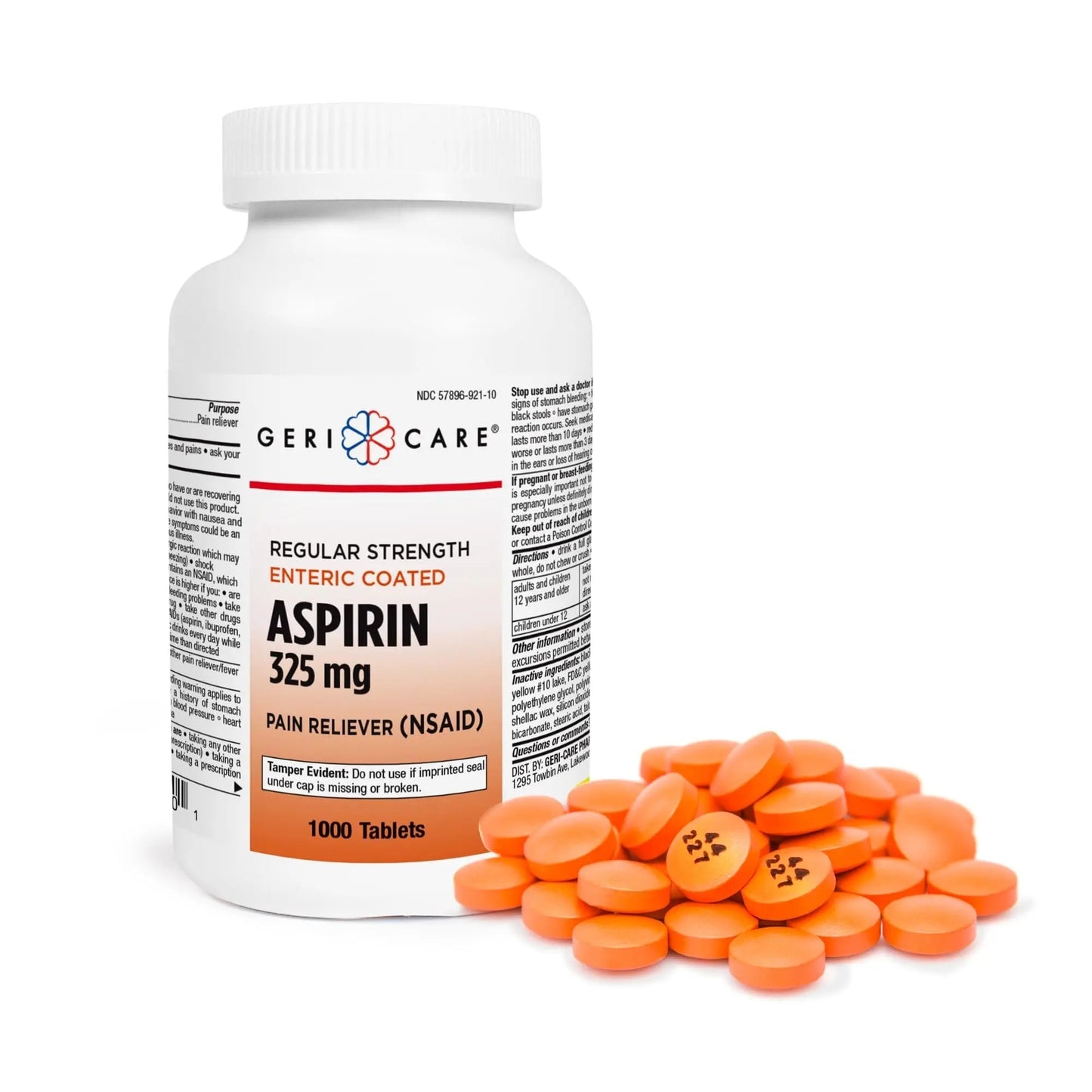 GeriCare Enteric Coated Aspirin Tablets 325mg (1000 Count) NSAID Pain Reliever & Fever Reducer for Adults- Regular Strength Aspirin for Headache Arthritis Menstrual & Muscle Pain GeriCareBuy Supplements Australia
