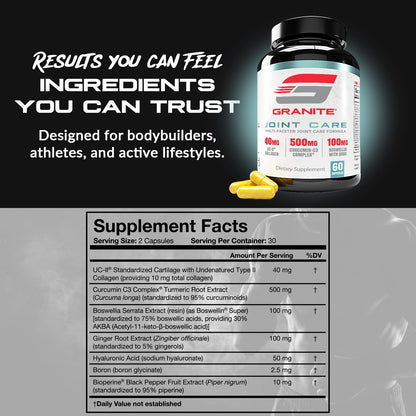 Granite Joint Care: Premium UC-II Collagen, Turmeric Curcumin C3, AKBA Boswellia + More - All-in-One Support for Joint Mobility, Comfort & Strength (60ct) Granite SupplementsBuy Supplements Australia