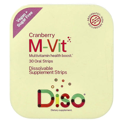 DISO - M-VIT - Fast-Dissolving Multivitamin Oral Strips, Cranberry Flavor, Vegan, Sugar Free, Gluten Free, Individually Wrapped DISO