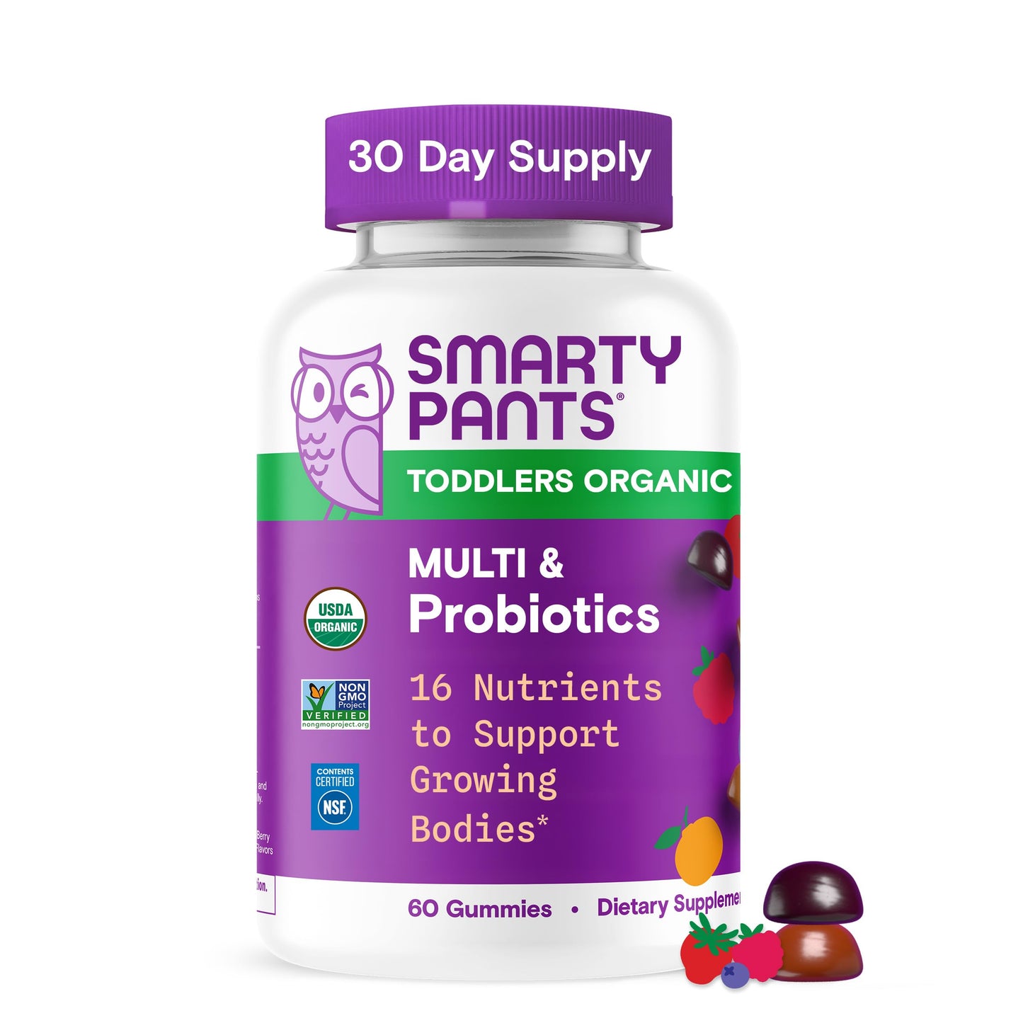 SmartyPants Organic Toddler Multivitamin Gummies: Probiotics, Omega 3 (ALA), Vitamin D3, C, Vitamin B12, B6, A, K & Zinc, Beta Carotene, Gluten Free