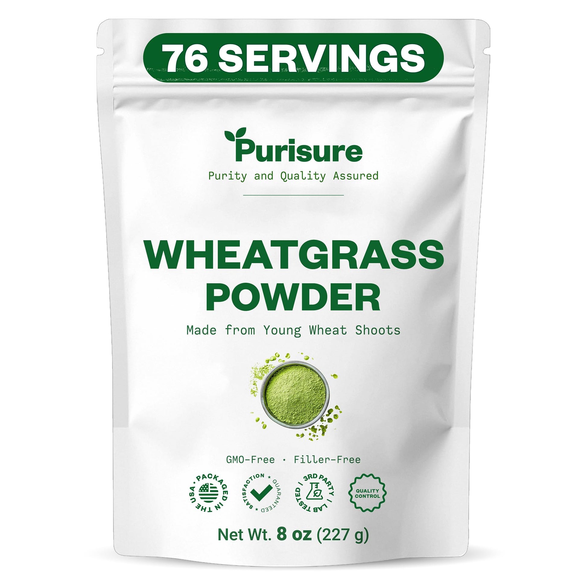 Purisure Wheatgrass Powder, 8oz, Wheat Grass Powder, Green Superfood for Salads, Smoothie and Shakes, Superfood Powder Rich in Immunity Vitamins, Fiber and Minerals, 76 Servings PurisureBuy Supplements Australia