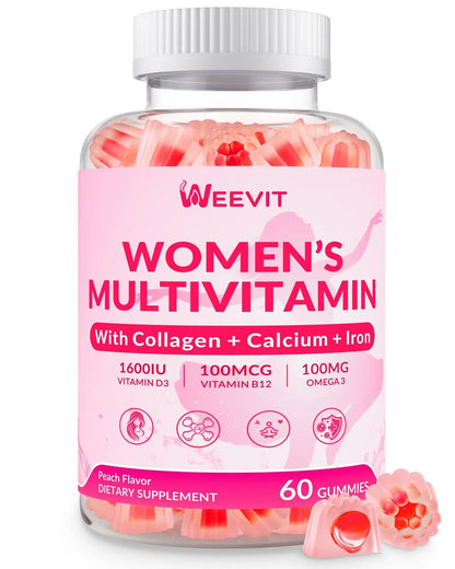 WEEVIT Methylated Multivitamin for Women Gummies, Womens Multivitamin Gummy with Collagen, Iron, Omega-3 WEEVIT