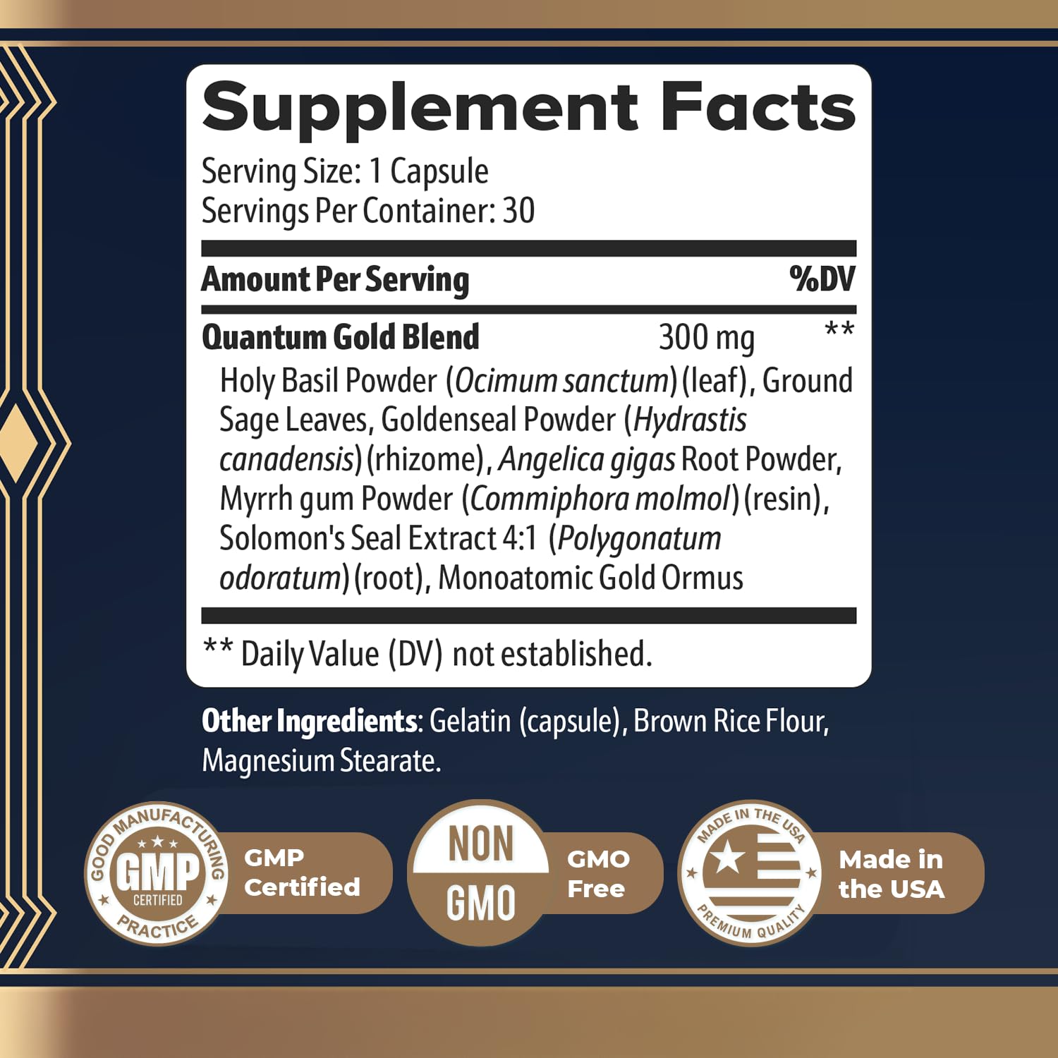 Gold Align - Holy Basil Capsules with Sage, Goldenseal, Monoatomic Gold - Herbal Supplement for Overall Health,100% Natural - Made in USA, Non-GMO, GMP-Certified - 30 Capsules, 1 Month Supply Nature’s NutriWaveBuy Supplements Australia