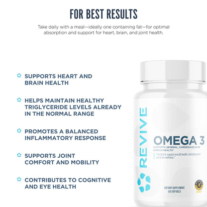Revive MD Omega 3 Fish Oil Supplements for Men & Women – Softgels with EPA & DHA Fatty Acids for Healthy Skin & Joints, Heart & Brain Support – Vegan-Friendly, Gluten-Free (120 Softgels) ReviveBuy Supplements Australia
