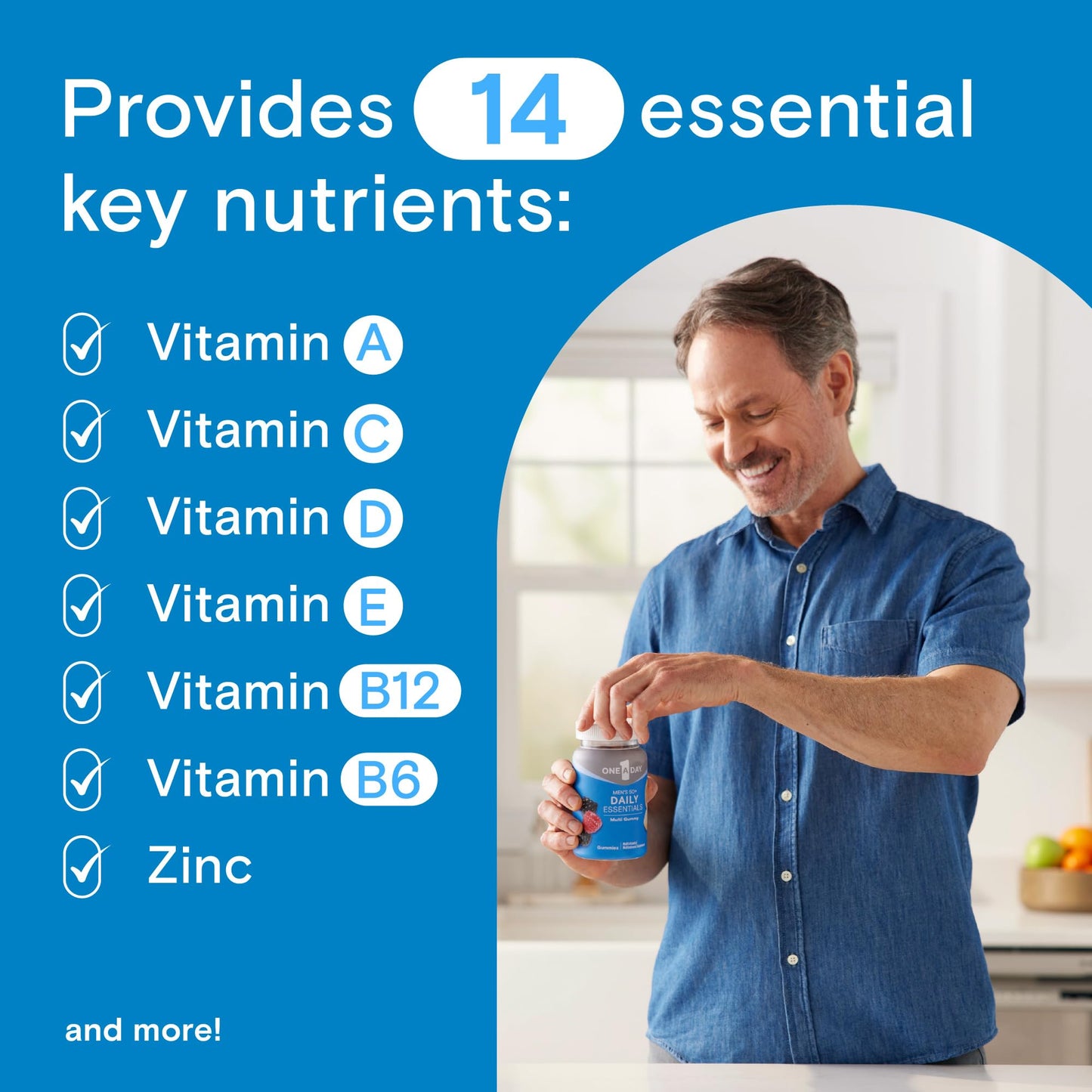 One A Day Men’s 50+ Daily Essentials Multivitamin Gummies, Multivitamin for Men Over 50, Fruit Medley Flavor, 120 Gummies ONE A DAYBuy Supplements Australia